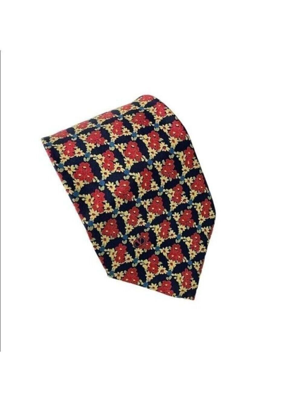 Vintage Valentino Cravatte Red Yellow Floral Silk Neck Tie